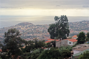 Aerial view over Funchal city on Portuguese island of Madeira