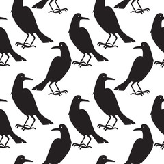 Seamless black and white pattern with raven
