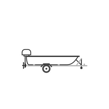 Motorboat on car trailer. Clipart image isolated on white background