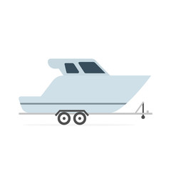 Speedboat on car trailer icon. Clipart image isolated on white background