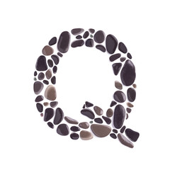 Q Letter made of black beach stones isolated on white background