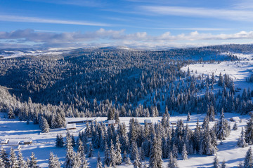 Aerial drone view of winter landscape