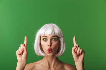 Obraz premium Attractive young topless woman wearing short white hair