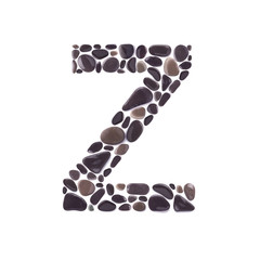 Z Letter made of black beach stones isolated on white background