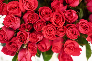 flower shop concept. Close-up beautiful lovely bouquet of red roses