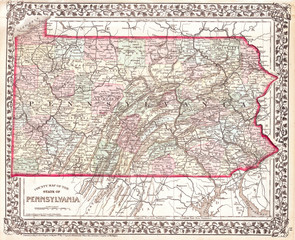 Fototapeta na wymiar 1874, Mitchell Map of Pennsylvania