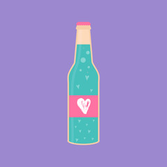 Lovely Valentines day gift card with  glass of wine, sweet cocktail, hearts .