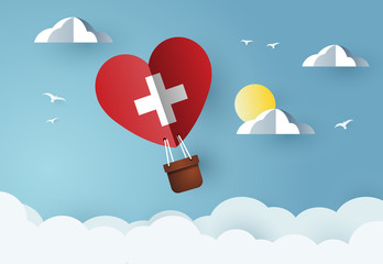Heart air balloon with Flag of Switzerland for independence day or something similar