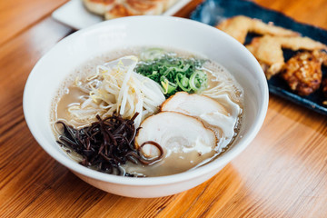 Hakata style Shio Chashumen (Salt soup) including noodle, sliced barbecued pork, sprout, seaweed and scallion. 