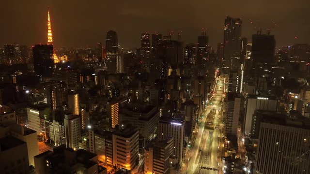 Night time lapse shot of downtown Tokyo
