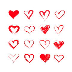 handdrawn vector grunge hearts set, Valentine day illustration, vintage design element