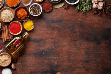 Zelfklevend Fotobehang Set of various spices and herbs © karandaev