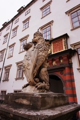  Lion guarding the entrance to the Spanish riding school in the Hofburg Palace in Vienn