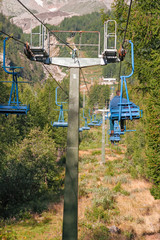 Chair lift that climbs to the lookout point on the slopes of Monte Rosa above Macugnaga in Piedmont, Italy