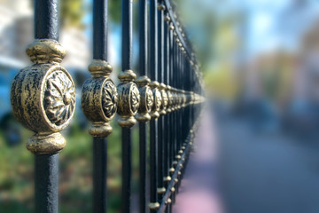 Black forged fence with pattern.