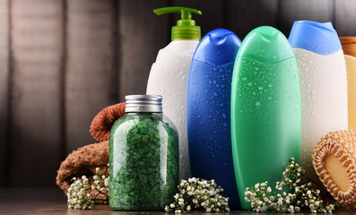 Plastic bottles of body care and beauty products © monticellllo
