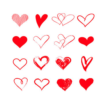 handdrawn vector grunge hearts set, Valentine day illustration, vintage design element