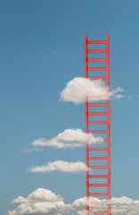 Ladders in the clouds on blue sky. Conception for growth, rise and success.