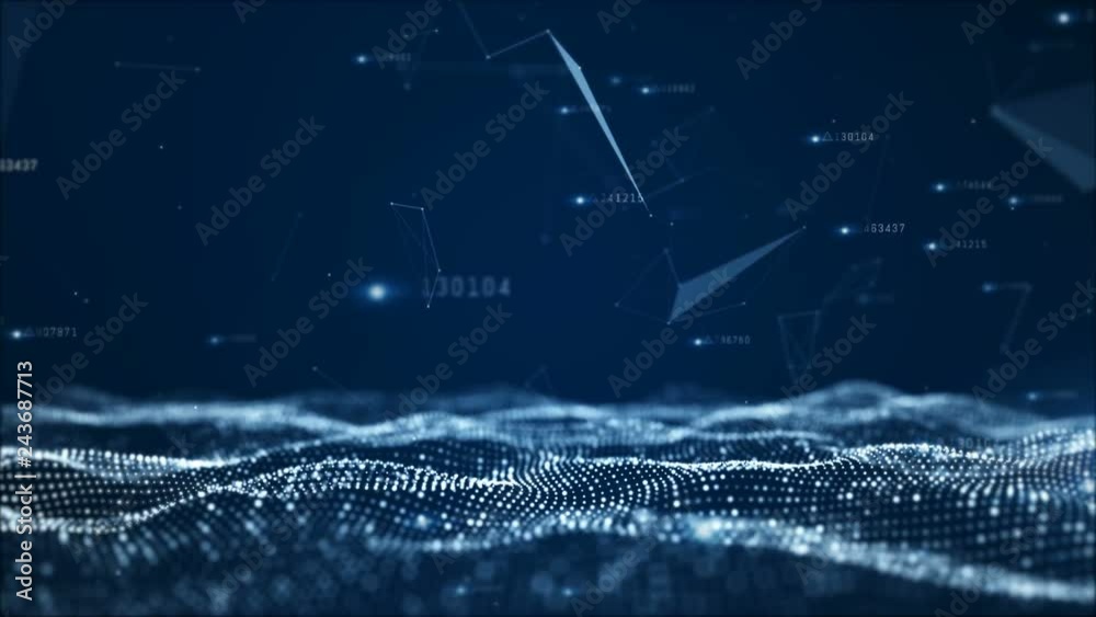 Poster digital abstract particles and network data motion background