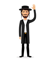 Jewish man waving hand goodbye flat vector cartoon isolated on white 