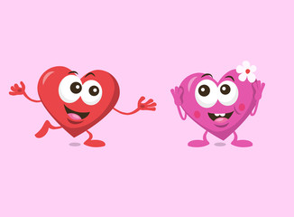 Illustration of cute loving couple of hearts, isolated on light background. Flat design style for your mascot branding.