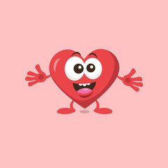 Fototapeta premium Cute heart mascot is excited to see his girlfriend, isolated on light background. Flat illustration for your mascot branding.