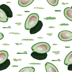 Avocado background. Vector illustration. Seamless pattern with green avocado.