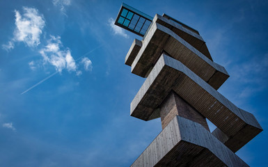 Lookout platform on a watchtower against blue sky