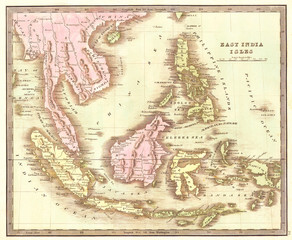 1842, Greenleaf Map of the East Indies, Borneo, Java, Sumatra, Thailand, Vietnam