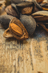 Almonds on wooden board