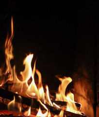 Fototapeta premium Flames of fire on a black background. The mystery of fire. Space for copy, text, your words. Vertical