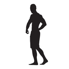 Fototapeta na wymiar Fitness man with big muscles, isolated vector silhouette