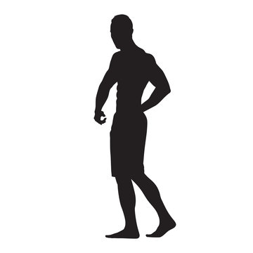 recommend clip art: Fitness man with big muscles, isolated vector silhouette