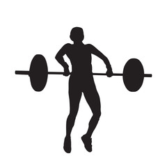 Fototapeta na wymiar Weightlifting, woman lifting big barbell, isolated vector silhouette