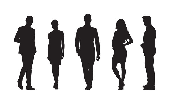 Businessmen and businesswomen, group of people in formal clothes. Set of isolated vector silhouettes