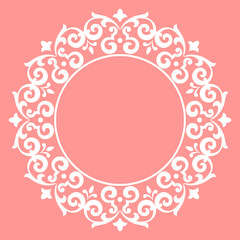 Naklejka premium Decorative frame Elegant vector element for design in Eastern style, place for text. Floral pink border. Lace illustration for invitations and greeting cards