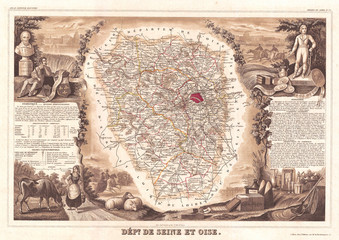 1852, Levasseur Map of Seine-et-Oise, Paris