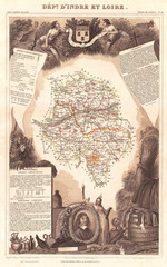 1852, Levasseur Map of the Department d'Indre Et Loire, France, Chenin Wine Region