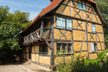 Mulhouse France 10-15-2018. Old traditional  timbered house in the Eco Museum of Alsace  near Mulhouse in France