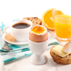 breakfast with egg,coffee and fruit