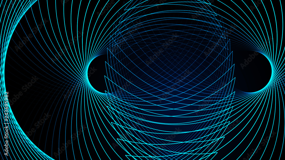 Poster effect of depth of round virtual tunnel. bid data stream visualization. technology banner for busine