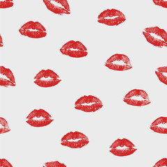 Vector woman red lipstick kiss prints seamless pattern. Red kisses for romantic, wedding and valentine backgrounds