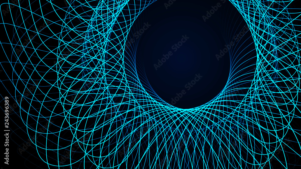 Poster effect of depth of round virtual tunnel. bid data stream visualization. technology banner for busine