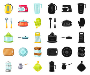 Vector illustration of kitchen and cook logo. Set of kitchen and appliance stock symbol for web.