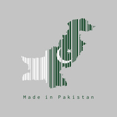 Barcode set the shape to Pakistan map outline and the color of Pakistan flag on grey background.