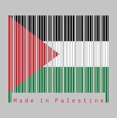 Barcode set the color of Palestine flag, a horizontal tricolor of black, white, and green; with a red triangle based at the hoist.