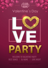Naklejka premium Happy Valentines Day disco party typography poster with love heart