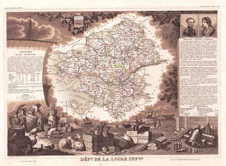 1852, Levasseur Map of the Department De La Loire Inferieure, France, Muscadet Wine Region