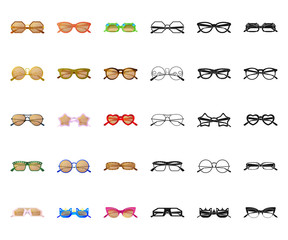 Vector design of glasses and sunglasses icon. Set of glasses and accessory stock symbol for web.