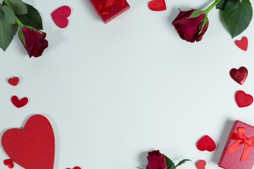 Valentine gifts and decorations on white background